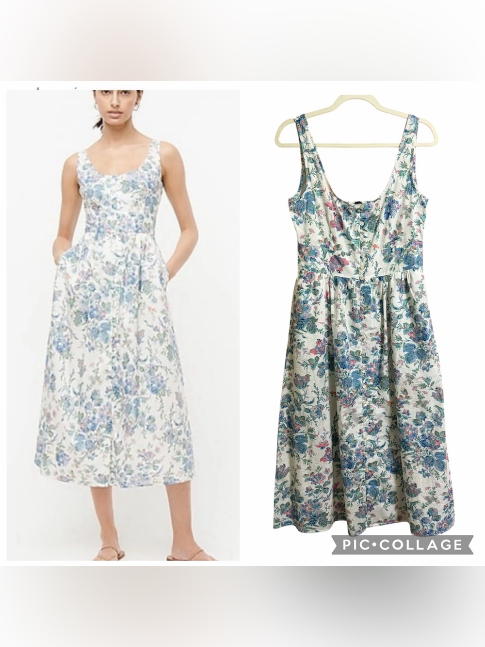J.CREW Poplin Dress Midi English Garden Floral Button Front Size 4 100% Cotton